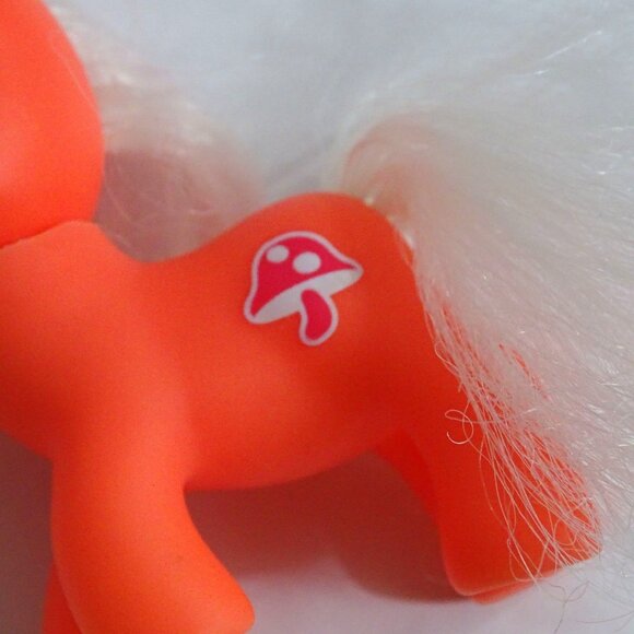 Orange Unicorn Pony Figure With Mushroom Symbol White Mane and Tail 3 Inch - Picture 2 of 5